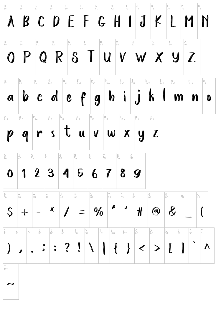 Love Story font map